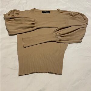Chic Puff Sleeve Sweater in Tan